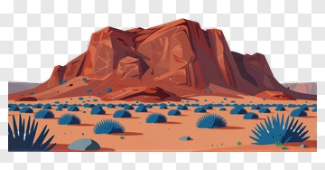 Desert Landscape With Rocky Mountain And Cacti PNG