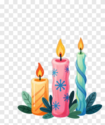Colorful Candles With Green Leaves PNG