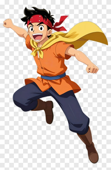 Cartoon Boy Jumping With A Yellow Cape PNG