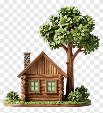 Wooden House Beside A Tree PNG