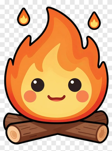 Cartoon Flame Character Sitting On A Log PNG