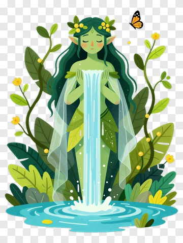 Fantasy Water Spirit With Waterfall PNG