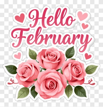 Hello February With Pink Roses PNG