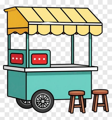 Cartoon Food Stall With Stools PNG
