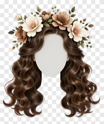 Brown Wavy Hair With Floral Headband PNG