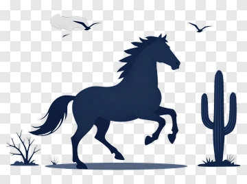 Silhouette Horse Running In A Desert Landscape PNG