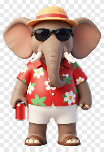 Cartoon Elephant In A Hawaiian Shirt PNG