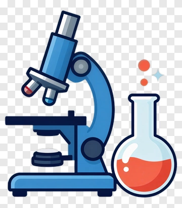 Cartoon Microscope And Laboratory Flask PNG