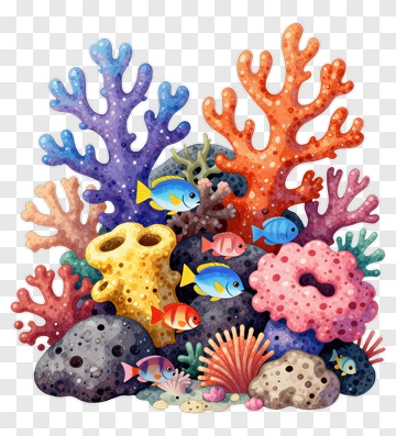 Colorful Coral Reef With Tropical Fish PNG