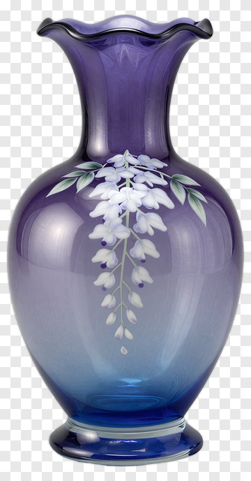 Purple Glass Vase With Floral Design PNG
