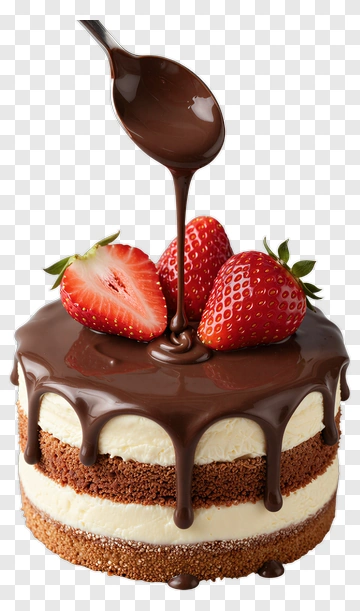 Chocolate Cake With Strawberries And Chocolate Drizzle PNG