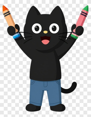 Cartoon Cat Holding Crayons PNG
