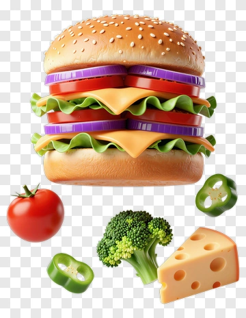 Delicious Cheeseburger With Fresh Vegetables PNG