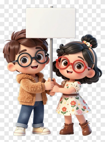 Cartoon Children Holding A Blank Sign PNG