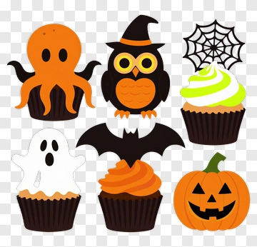 Halloween Cupcake Collection With Ghosts And Pumpkins PNG