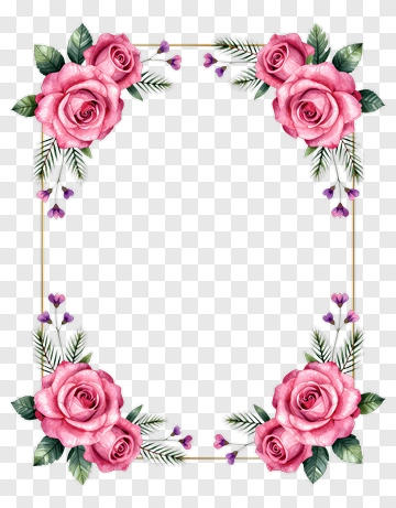 Floral Frame With Pink Roses And Green Leaves PNG