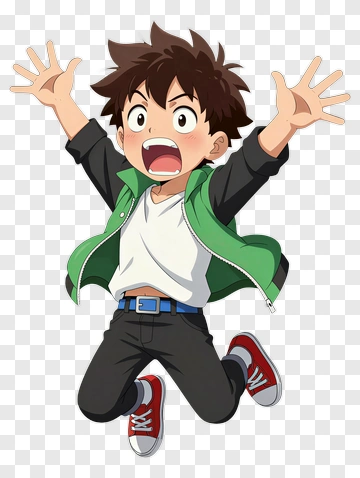 Cartoon Boy Jumping With Excitement PNG