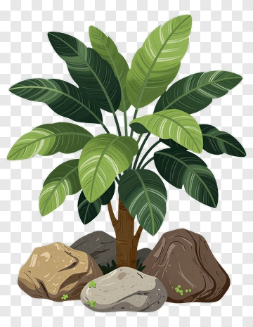 Tropical Plant With Rocks PNG