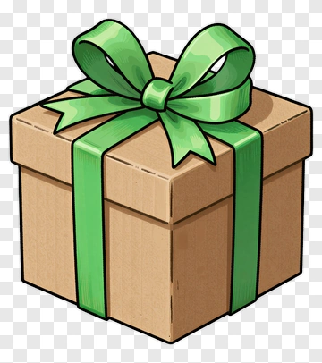 Cartoon Gift Box With Green Ribbon PNG