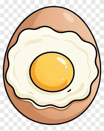 Cartoon Fried Egg On A Brown Eggshell PNG