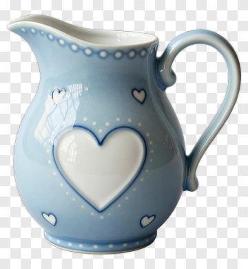Blue Ceramic Pitcher With Heart Design PNG
