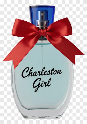 Charleston Girl Perfume Bottle With Red Ribbon PNG