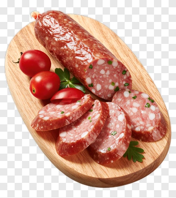 Sliced Salami On A Wooden Cutting Board PNG