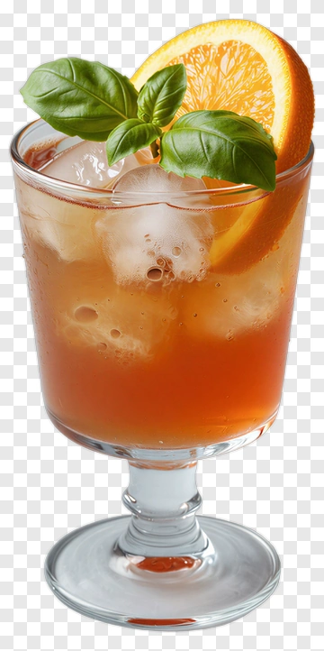 Refreshing Cocktail With Orange And Basil Garnish PNG