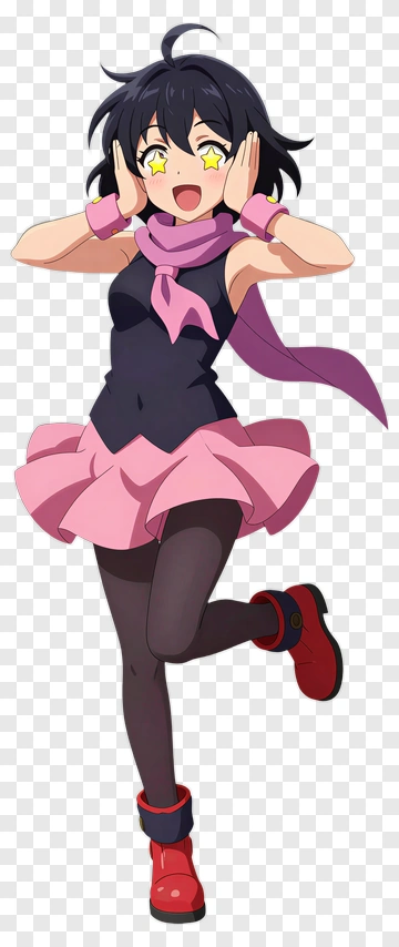 Cartoon Girl Expressing Excitement PNG