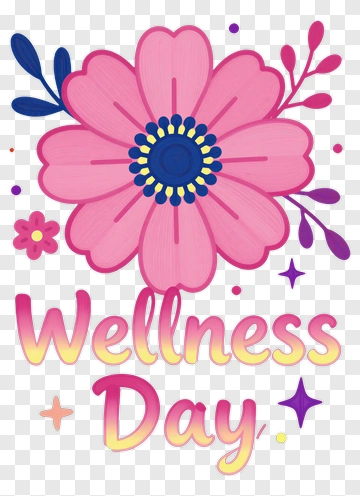 Colorful Flower With Wellness Day Text PNG