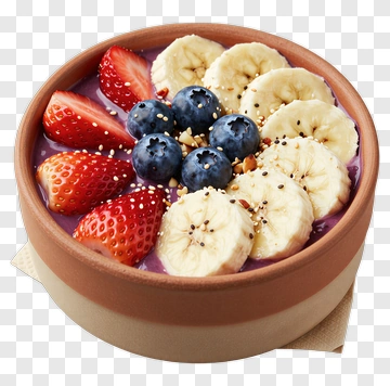 Fruit Bowl With Strawberries, Blueberries, And Bananas PNG