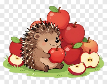Cartoon Hedgehog Holding An Apple PNG