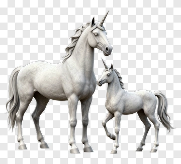 3D Unicorn And Foal PNG