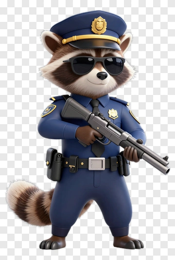 Cartoon Raccoon Police Officer Holding A Rifle PNG