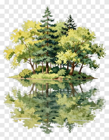 Forest Island With Reflected Trees PNG