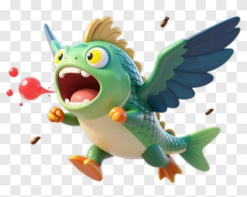 Cartoon Fish With Wings Flying PNG