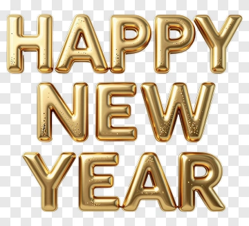 Happy New Year Text In Gold PNG