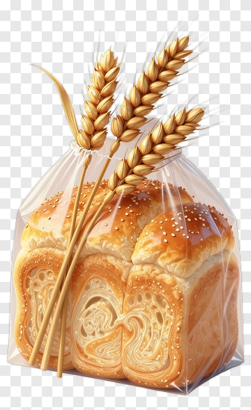 Fresh Bread In A Plastic Bag With Wheat Stalks PNG