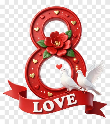 Love Symbol With Two Doves And Floral Decoration PNG