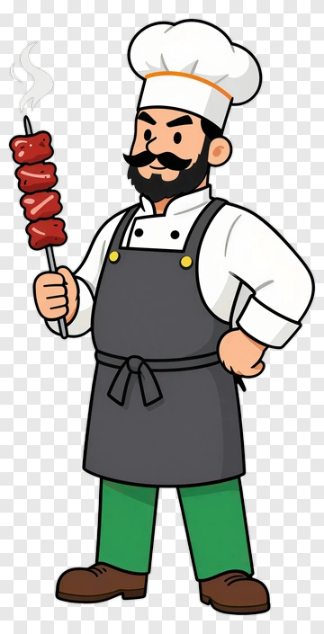 Cartoon Chef Holding A Skewered Meat PNG