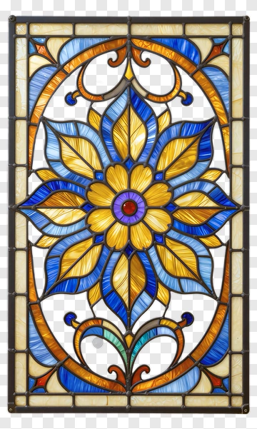 Colorful Stained Glass Flower Design PNG