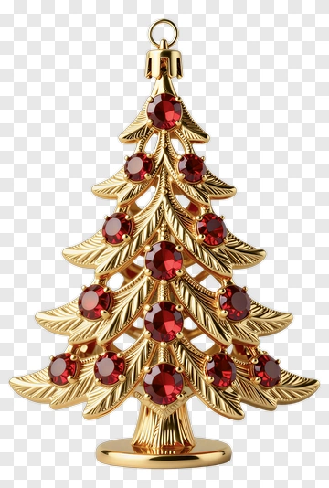 Gold Christmas Tree With Red Gems PNG