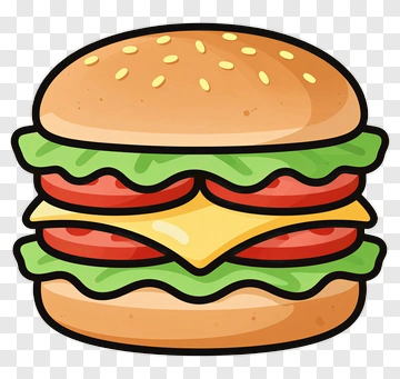 Cartoon Hamburger With Cheese And Vegetables PNG