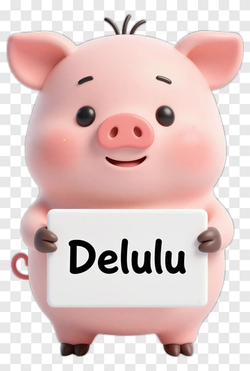 Cartoon Pig Holding A Sign Saying Delulu PNG