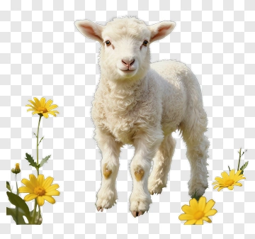 Cute Lamb Standing Among Flowers PNG