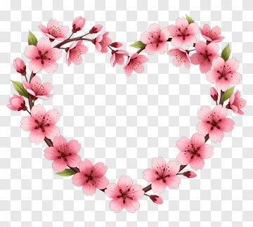 Heart-Shaped Cherry Blossom Arrangement PNG