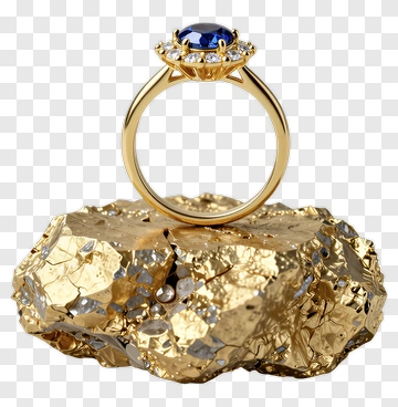 Gold Ring With Blue Sapphire On Golden Rock PNG