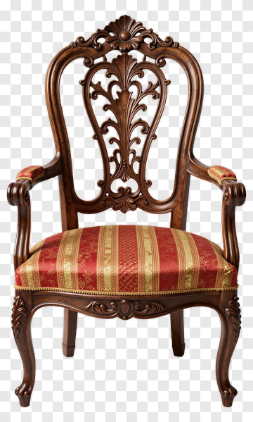 Ornate Wooden Chair With Red Upholstery PNG