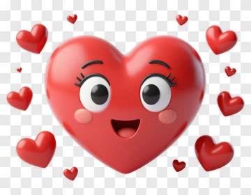 Cartoon Heart With Smiling Face And Floating Hearts PNG