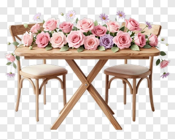 Floral Arrangement On A Wooden Table PNG